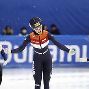 Xandra Velzeboer vier haar overwinning tijdens de World Cup 4 in Seoul